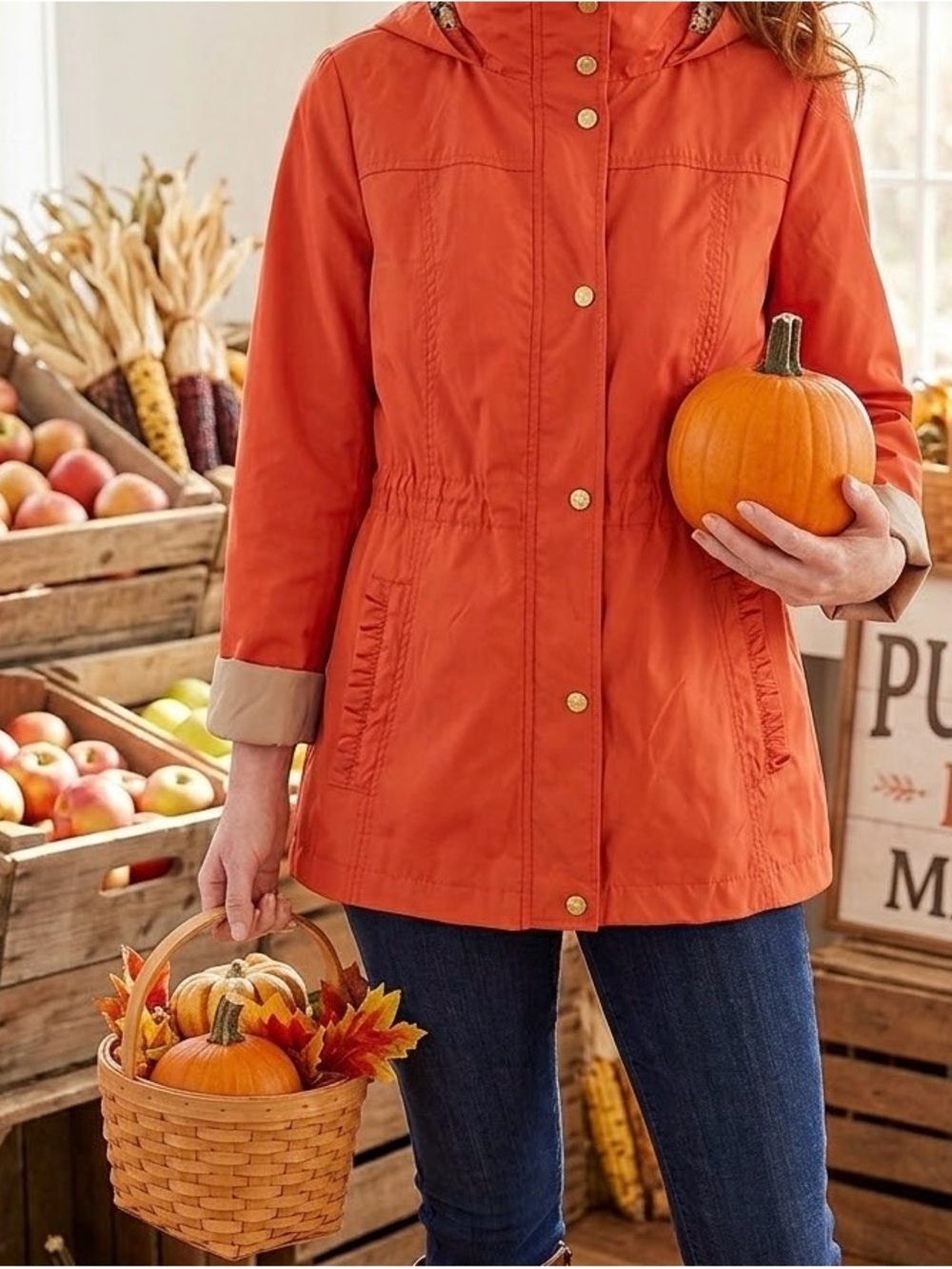Jessica Simpson Lightweight Women's Orange Hooded Ruffle Anorak Jacket Size S